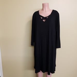 Kim Rogers Womens Shift Dress Black Stretch Criss